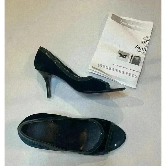 Céline Dark Green Velvet Open Peep-toe High Heels Size 7.5 US 37.5 Italy Pumps - Picture 11 of 11